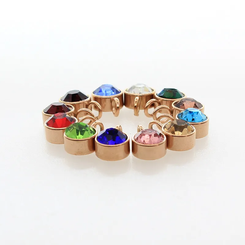 wholesale birthstone pendant charm birthday stone dangle charms stainless steel fit for diy keychains jewelrys making