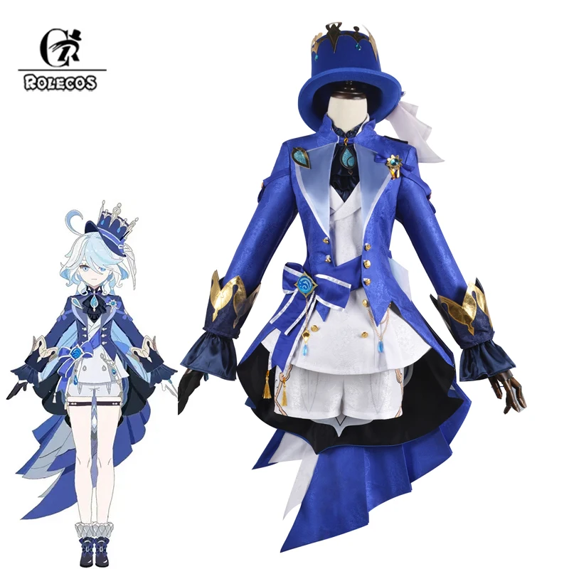 ROLECOS-Disfraz de Cosplay Genshin Impact Furina para mujer, disfraz de Fontaine Water God Focalors, juego de rol para fiesta de Halloween, uniforme azul