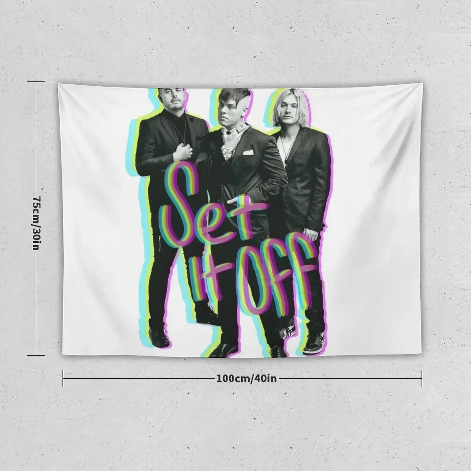 Set it off band group photo GLITCH effect with text Tapestry Bedrooms Decor Bedroom Decor Tapestry