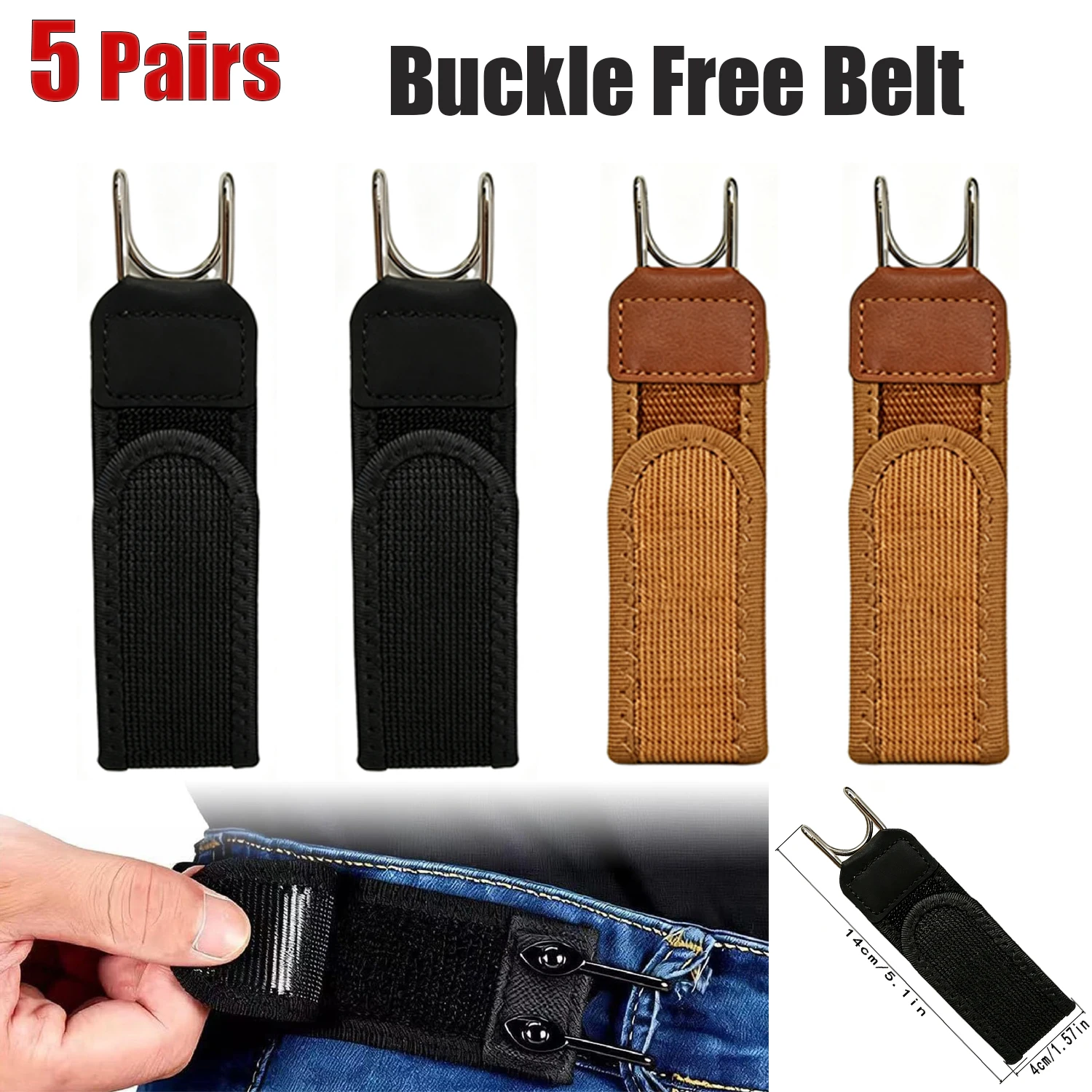Unisex Buckle-less Elastic Belt Invisible Side No Buckle Belt with Metal Hook Adjustable Waistband Buckle-Free Belts for Daily
