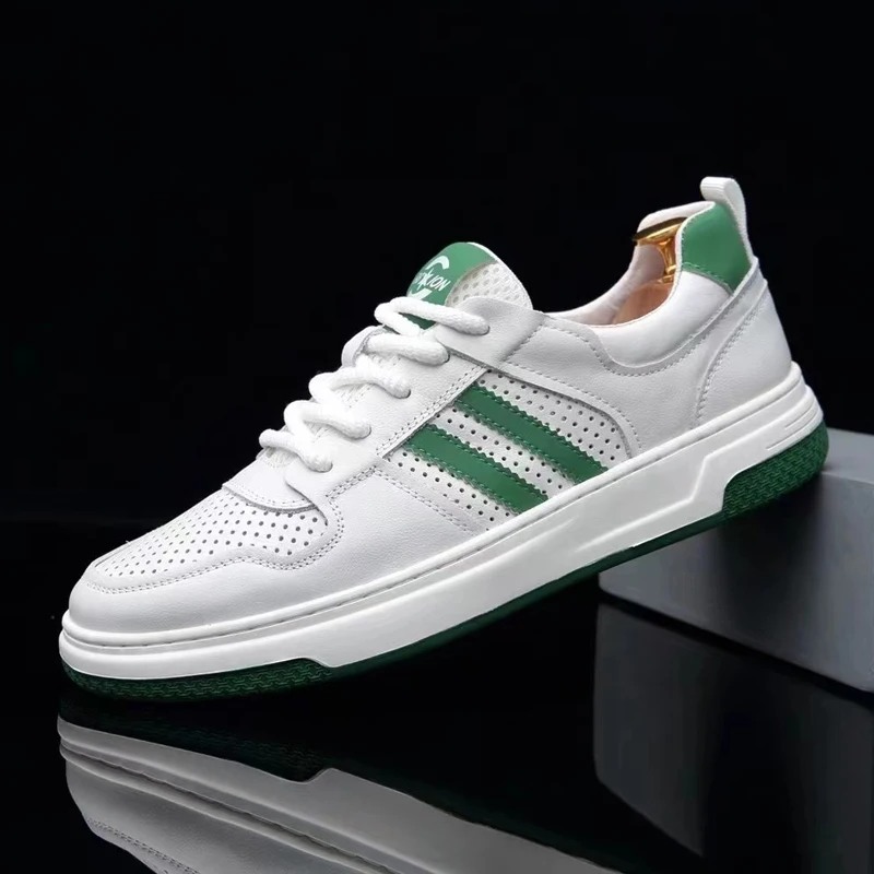 

Новая мужская обувь, повседневная обувь из натуральной кожи, европейские дышащие полосатые туфли для скейтборда на плоской подошве, кроссовки из коровьей кожи