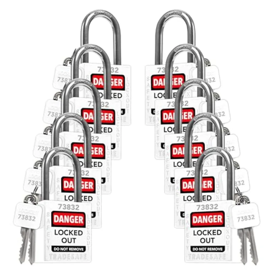 

Lockout Tagout Locks Set - 10 Loto Locks, Keyed Alike Lockout Locks, 2 Keys Per Lock, OSHA Compliant Lock Out Tag Out Padlocks