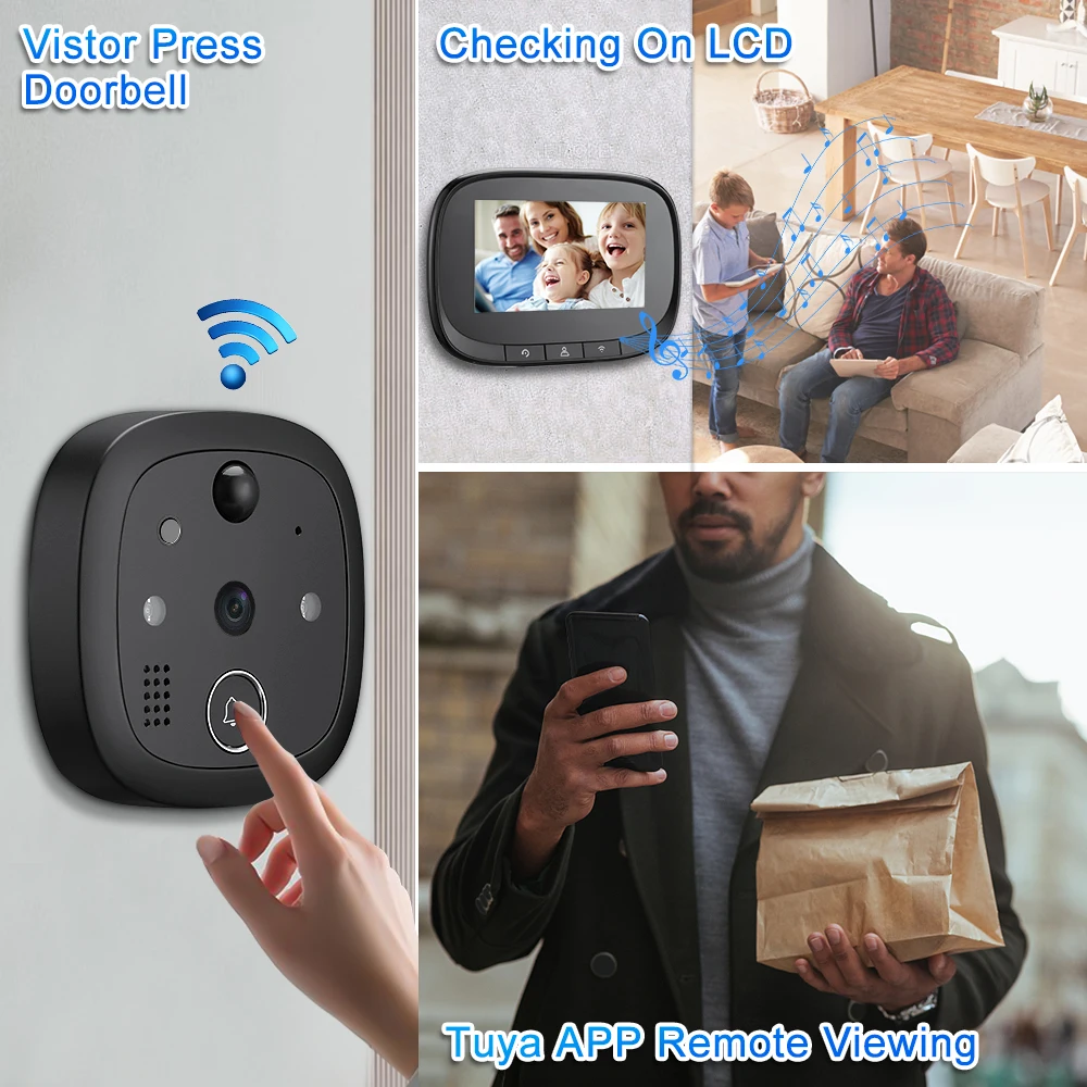 Tuya Smart Video Doorbell Digital Door Viewer Wireless Peephole Camera with 4.3 Inch Screen Night Vision PIR Home Door Bell