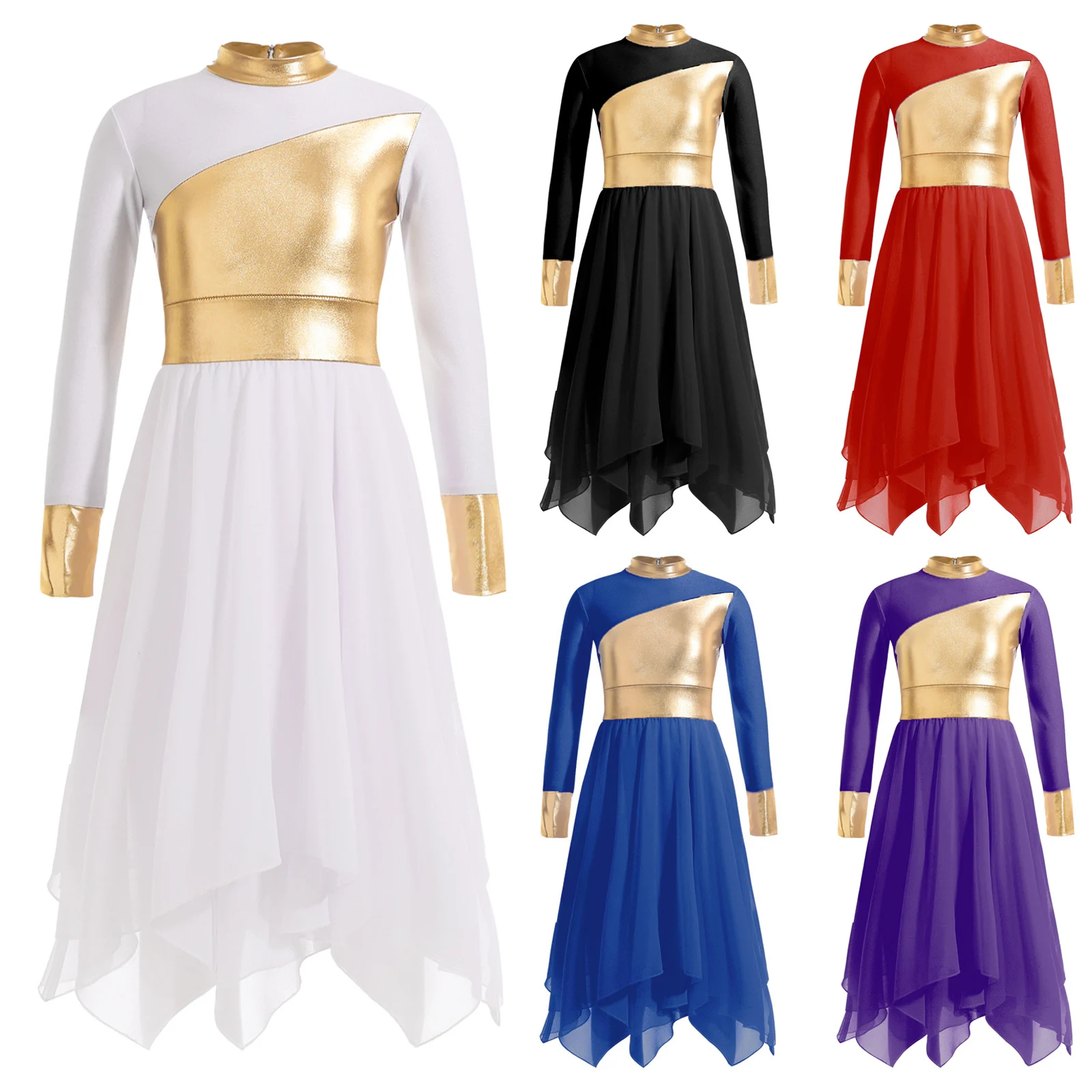 Robe de brevde Ballet Lyrique pour Fille, Manches sulf, Bronzage, Grille, Patchwork, Robes de Louange d'Église, Vêtements de brevModernes Contemporains