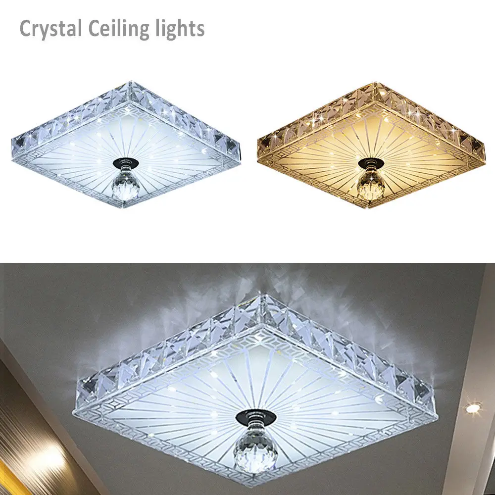 Modern Crystal Ceiling Light LED Flush Fixture Lighting12W Square Lamp for Corridor Porch Balcony Aisle Kitchen Living Room