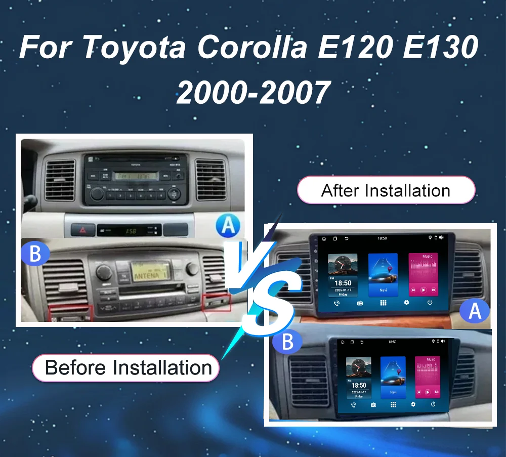 Android Autoradio Stereo Per Toyota Corolla E120 E130 2000 -2007 Auto Multimidia Lettore Carplay No 2din DVD WIFI Navigazione GPS