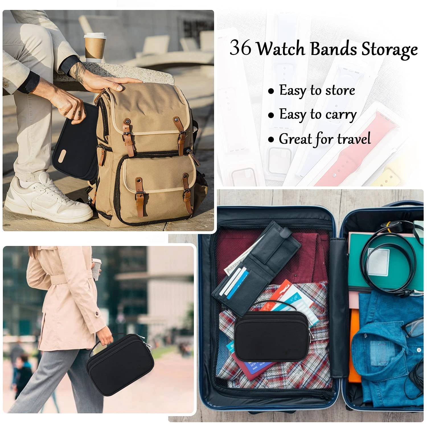 Watch Band Case, 36 Watch Band Organizer Compatible with Apple Watch Bands and Other Accessories, Durable Watch Straps Case