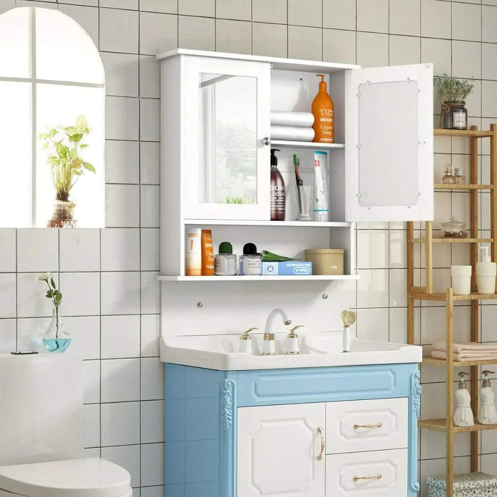 Bathroom cabinet.Bathroom Cabinet, Wall Mount Storage Cabinet with Double Mirror Doors, Wood Medicine Cabinet 5