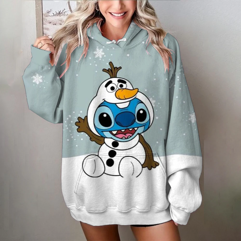 سترة بغطاء للرأس برسوم كارتونية من ديزني كريسماس ستيتش بتصميم كبير الحجم، تشعر بأنها فضفاضة ومريحة