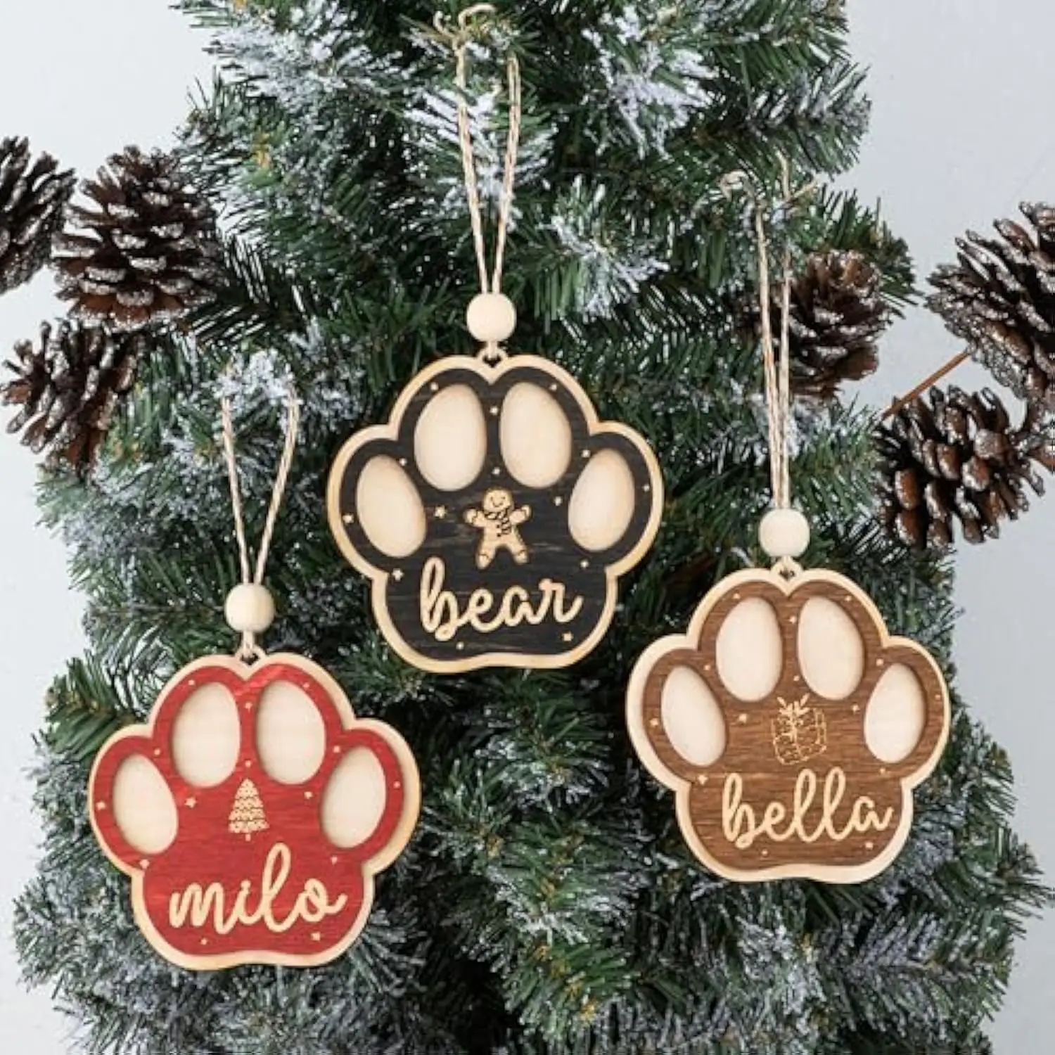 Custom Name Wooden Dog Paw Unique Design Christmas Ornament Personalized Unique Christmas Decoration for Dog Cat Owners