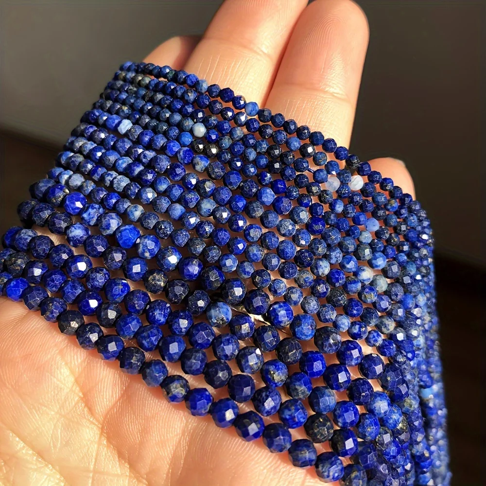 2 3 4mm Natural Stone Lapis Lazuli Beads Round Faceted Loose Spacer Tiny Beads for Jewelry Making DIY Necklace Bracelet Supplies