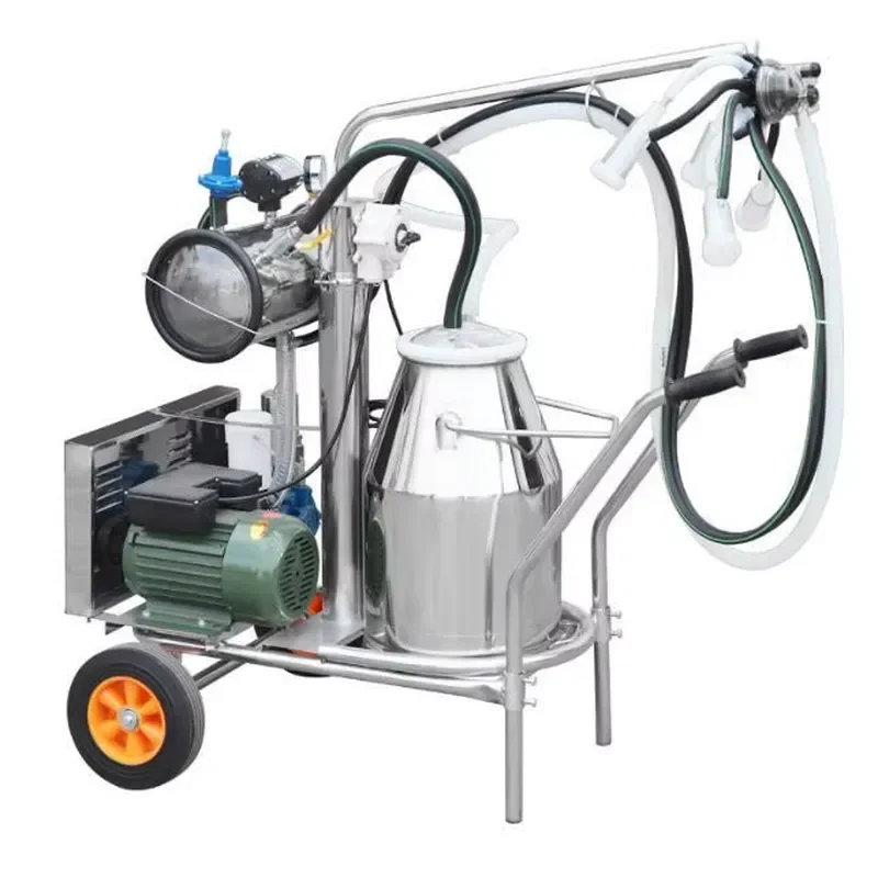 Mobile Vacuum Milking System with 25L Stainless Steel Bucket Motor Engine Driven Automatic Cow Milking Equipment for Small
