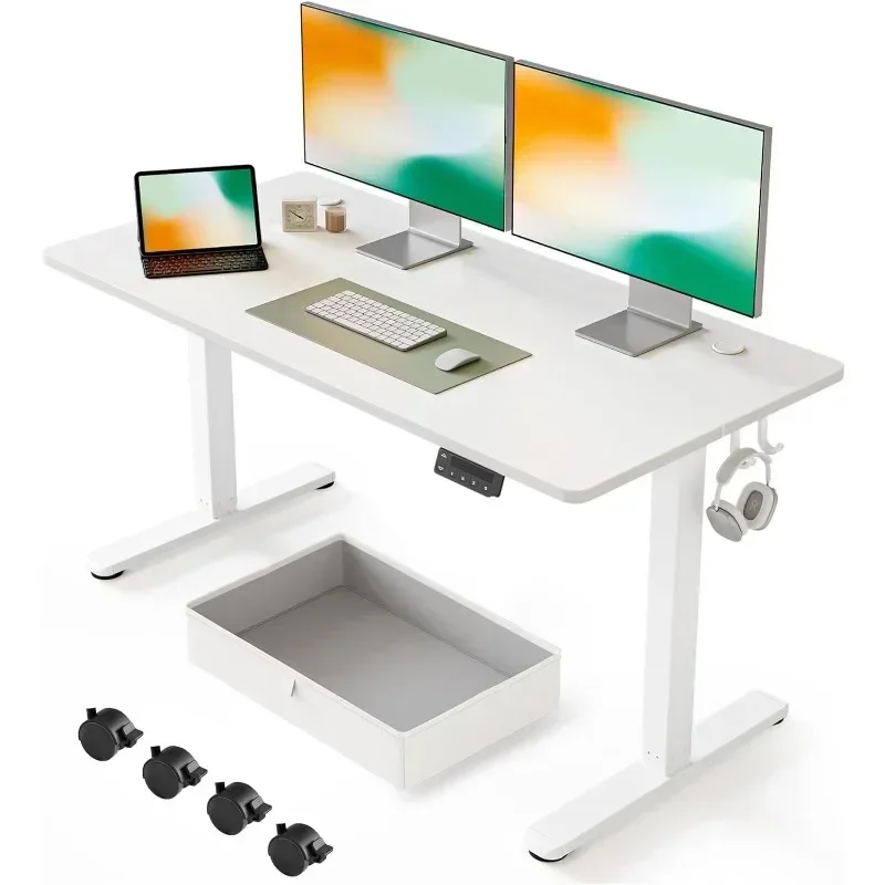

Стоячий стол 55 х 24 дюйма с выдвижным ящиком, электрический стол с регулируемой высотой и местом для хранения вещей, стол для домашнего офиса с подставкой для сидения