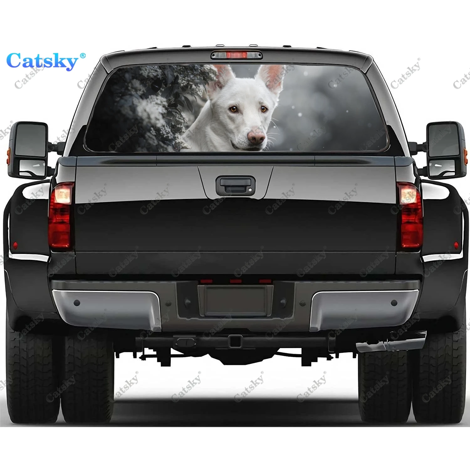 Animal -  White Shepherd Rear Window Decal Fits Pickup,Truck,Car Universal See Through Perforated Back Window Vinyl Sticker