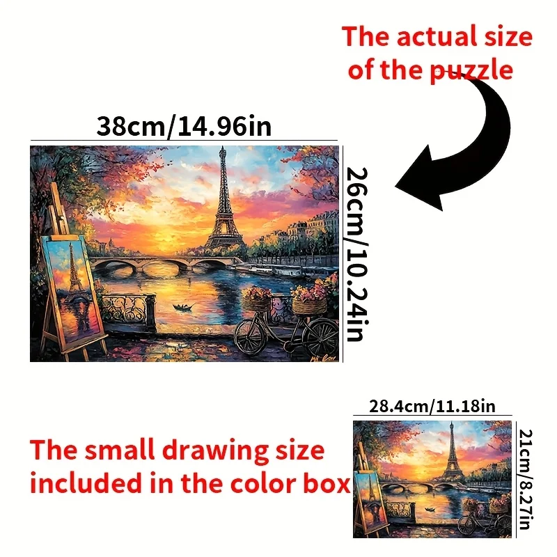 Artystyczny Puzzle z Motywem Paryża, Wieża Eiffla, Zachód Słońca, Scena z Sztalugą, Gra dla Dorosłych, Motyw Miejski, Gra Intelektualna, Dekoracja Domu, Rozrywka