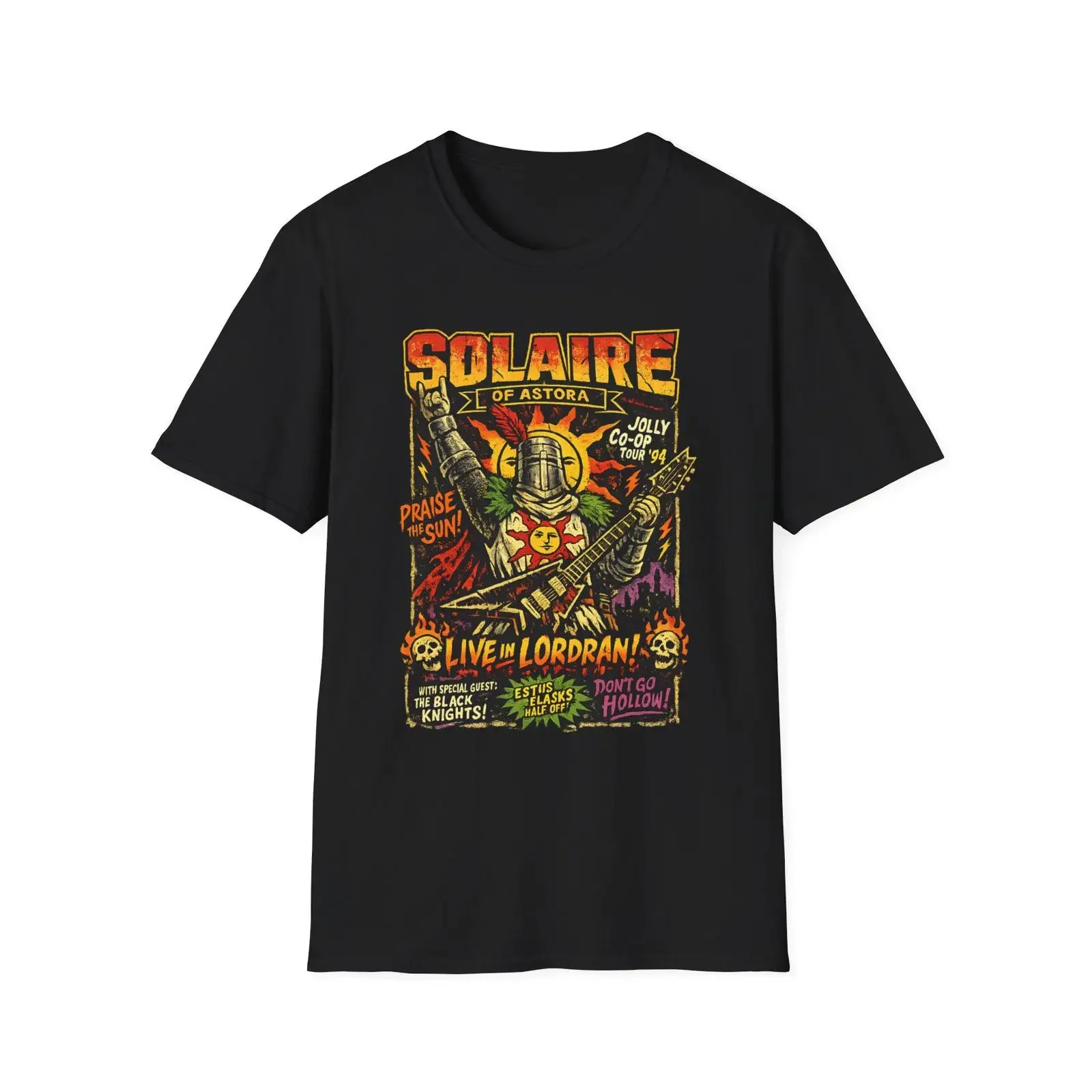 Solaire de Astora Praise the Sun Dark Souls Camiseta de Algodón con Cuello Redondo, Lavado Vintage, Unisex, Estilo Streetwear, para Hombre, Ligeramente