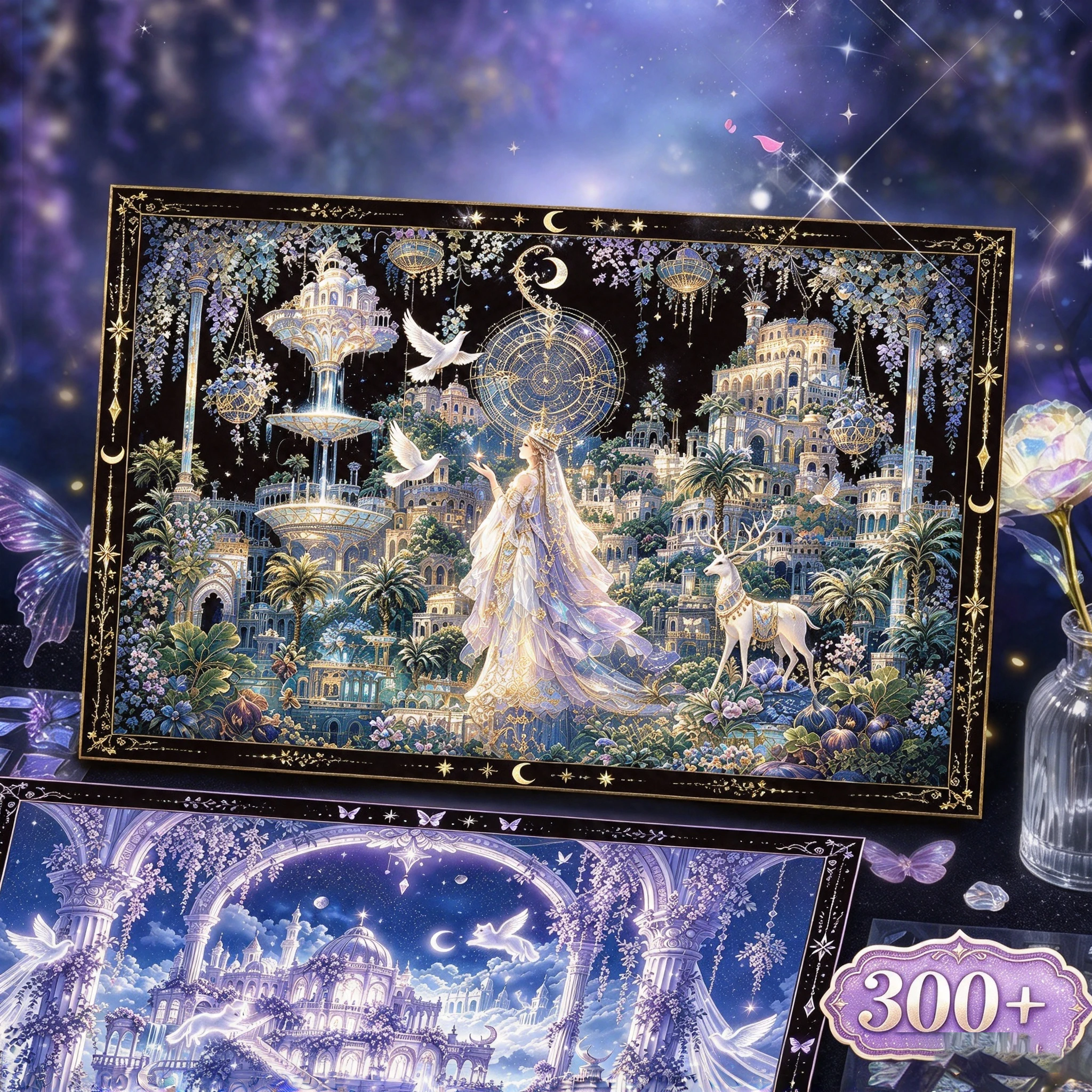 Enchanted Heavenly Kingdom Landscape Deco Scene Stickers Moon Star Magical Temple Paper Sticker Set for Diary Album Art Collage