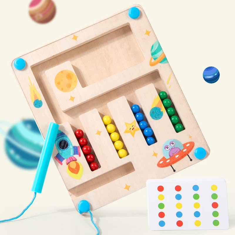 Tavola labirinto corrispondente a forma magnetica per bambini in legno Geometria Montessori Colore Cognizione Giocattoli educativi Corrispondenza dei colori Educazione precoce