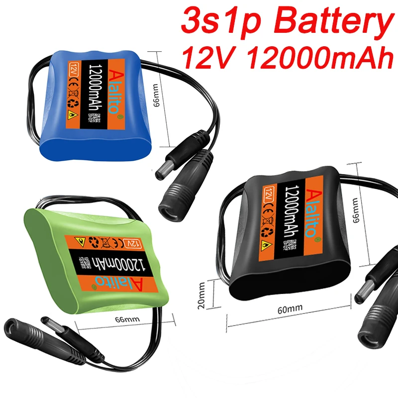 High Capacity Rechargeable 12V Battery Pack 3S1P with Lithium Ion Cells and Built-in Protection Board