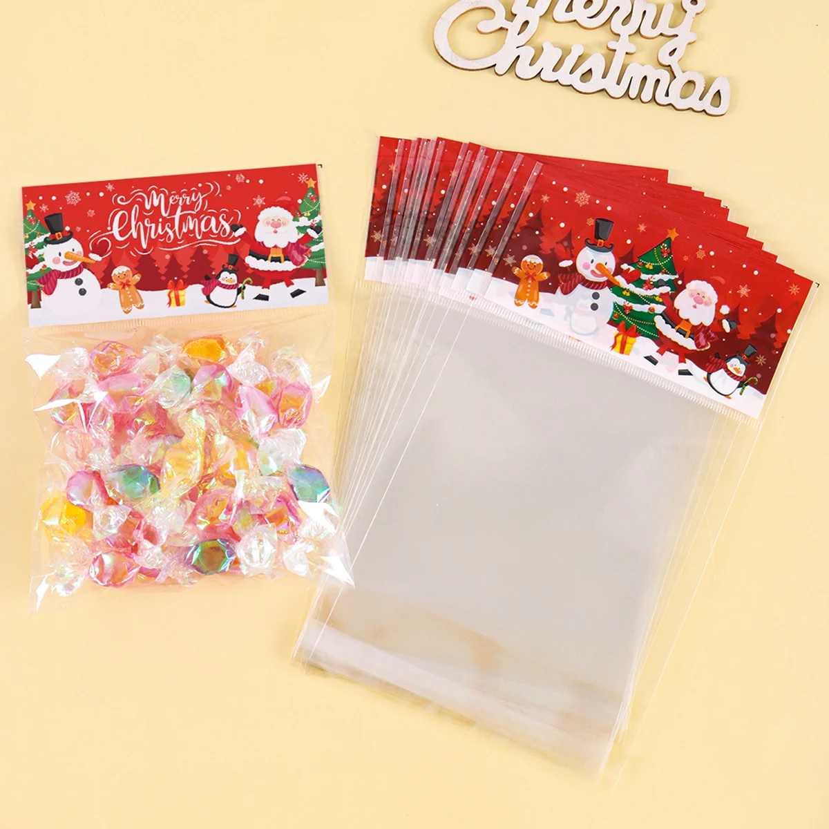 30/50 stücke Weihnachten Süßigkeiten Cookie Taschen Selbstklebende Snack Zellophan Taschen Weihnachten Party Dekoration Navidad Geschenk Neue Jahr 2026 – Detail 2