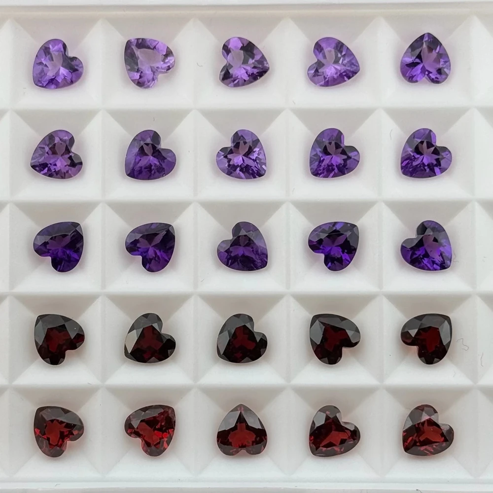 20 قطعة 1 حقيبة جودة 100% تضمين طبيعي عقيق الجمشت شكل قلب حجر أحمر أرجواني