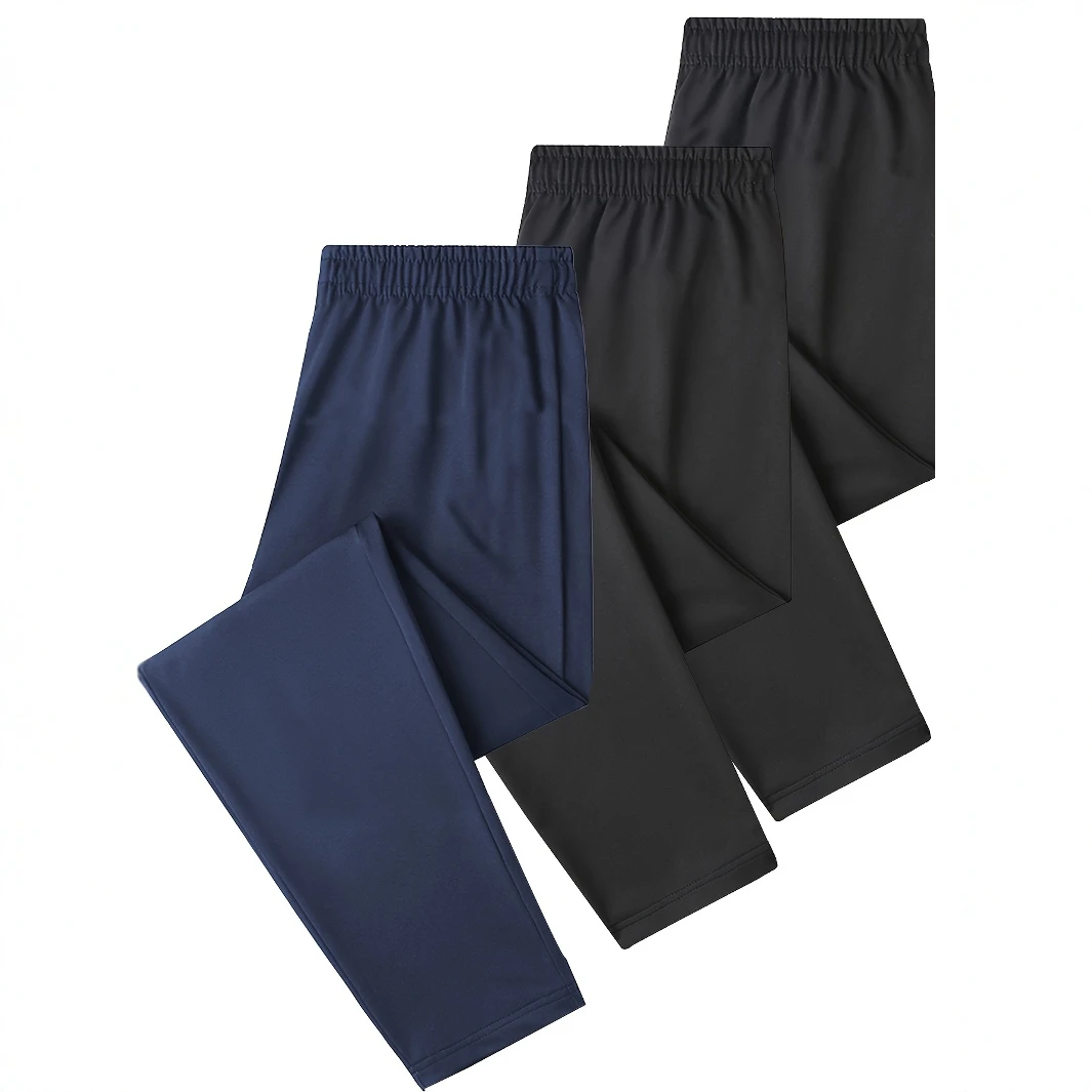 Zip Pockets Set of Three Solid Color Regular Fit Joggers Elastic Cuffs, Zip Pockets, Letter Prints, Drawstrings Suitable for Wor