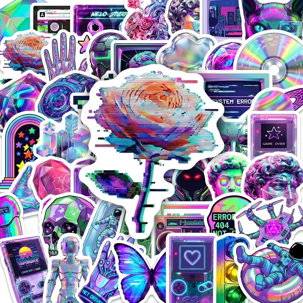 50Pcs Unique Neon Cyberpunk Stickers, Waterproof Decals for Luggage, Journal & Tech Gear DIY Decor Anime Worlds Store