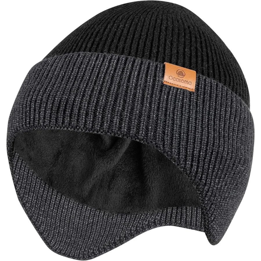 

Ocatoma Winter Beanie with Earflap for Men Women Warm Knit Soft Hat Outdoor Beanie Unisex Gifts for Men Women