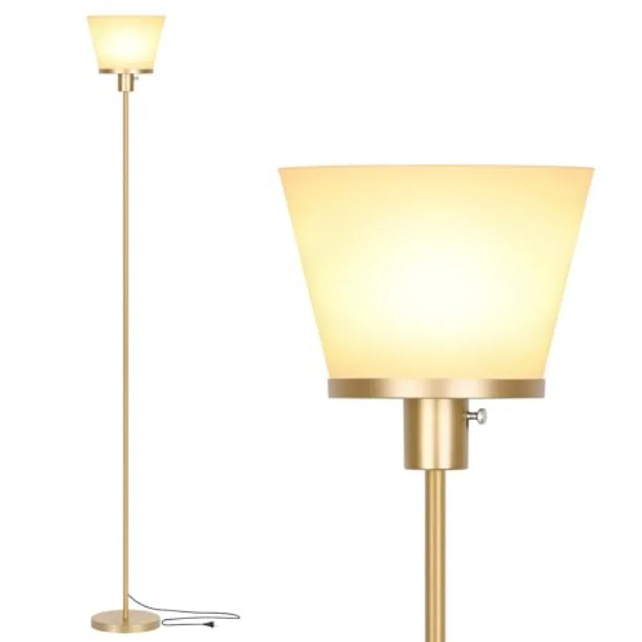 

Standing Lamp for Bedroom, Gold Floor Lamp with White Plastic Shade, Modern Tall Standing Lamps Bright Floor Lamp for Living Ro