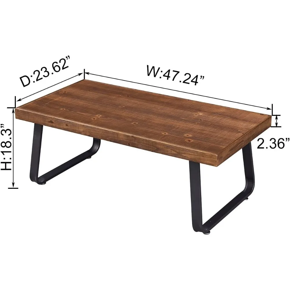 Tavolino da caffè in legno naturale, tavolo centrale in vero legno, tavolo da cocktail/tè in legno minimalista industriale moderno in metallo rettangolare da 47 pollici