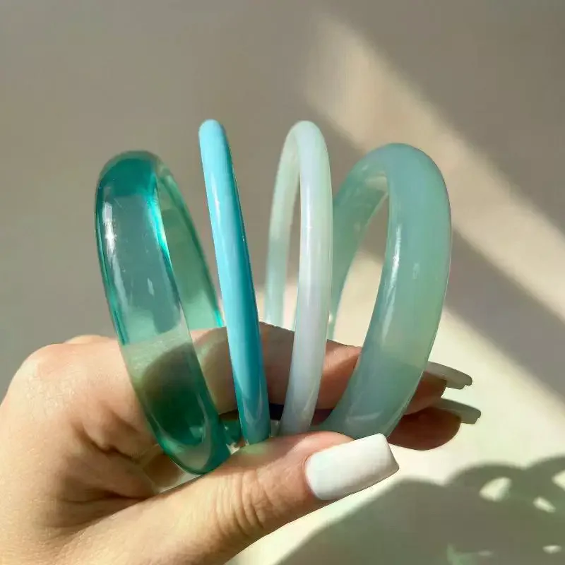 Bracelet Set Bohemia Blue Acrylic Resin Bangle Stackable Lightweight Beach Vacation Jewelry For Women Gift Fashion