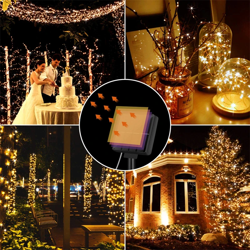 Outdoor LED Solar Fairy Light, festão, guirlanda impermeável, luzes de corda, festa de Natal, decoração do jardim, lâmpada, 22 m, 32m, 4 pacotes