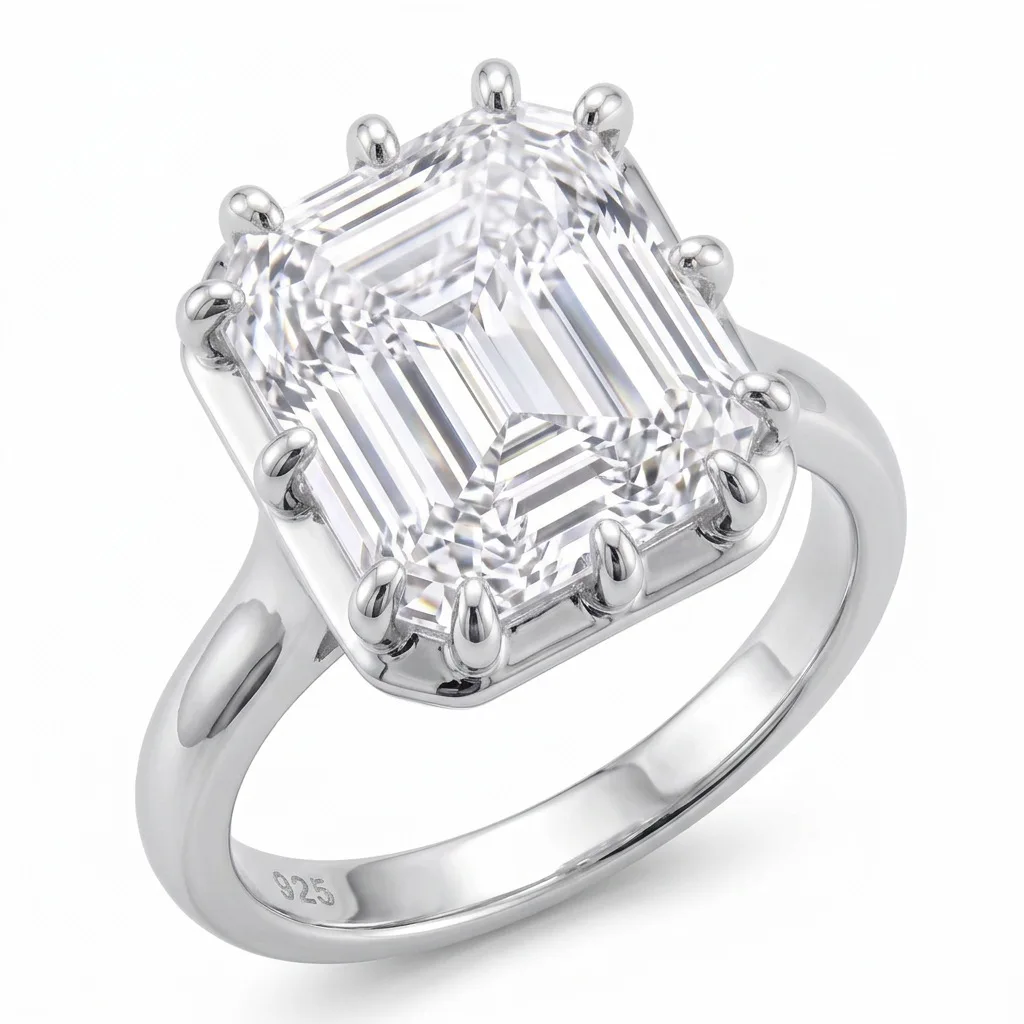 Emerald Cut D Color Moissanite Diamond Rings Sparkling s925 Silver 8*12mm Rectangle Moissanite Wedding Ring Fine Jewelry