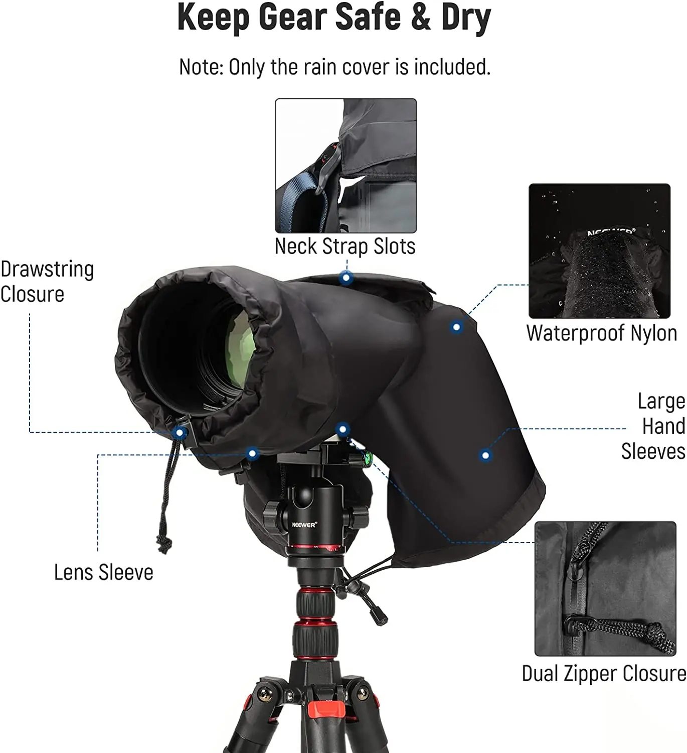 NEEWER Camera Rain Cover, Small Size Durable Nylon Raincoat for Sony A7 A9 Canon 7D 5D Nikon D750 D850 within ⌀200mm