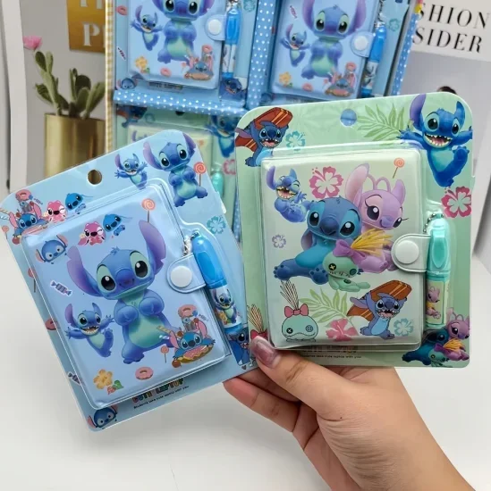 random 1pc Disney stitch Notebook Cartoon Stationery Set Notebook and Ballpoint Pen Small Set Student Gift Stationery