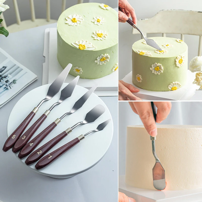 

5Pcs/Set Stainless Steel Baking Spatula Kitchen Bread Cream Jam Spatulas Pastry Mixing Scraper Tool Cake Pastry Painting Shovel