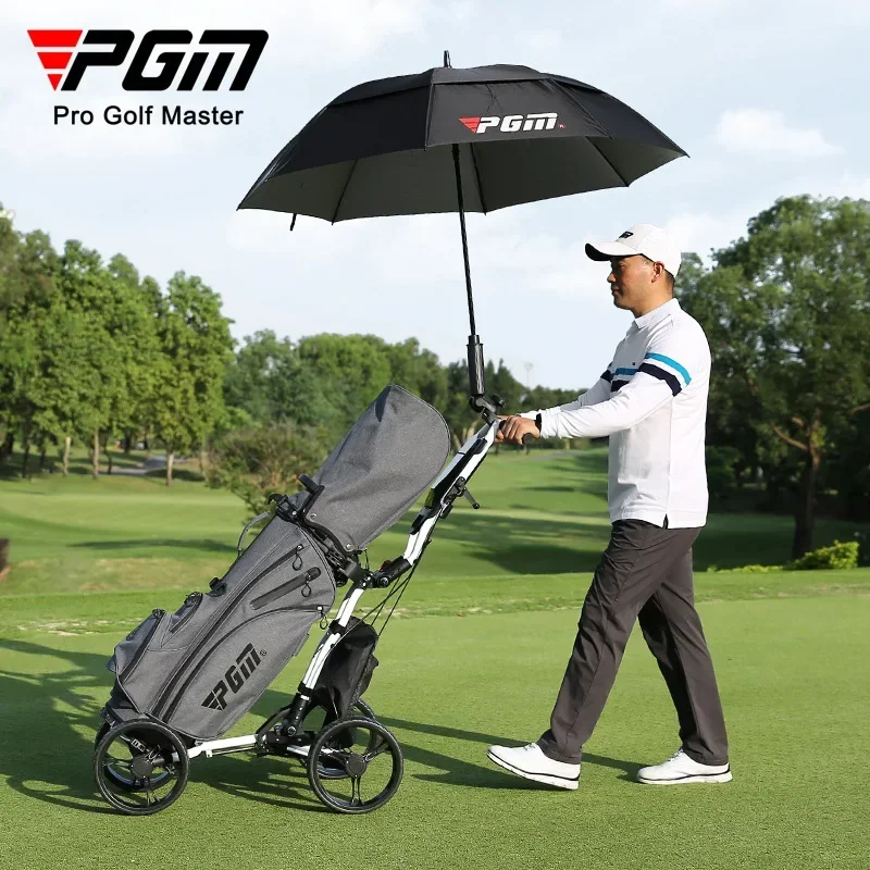 PGM Foldable Golf Bag Cart Four Wheels Aluminium Alloy Trolley with Umbrella Holder Bottle Cage Fixing Rope Manual Brake QC005