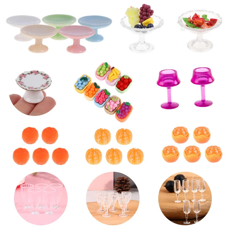 1:12 Miniature Food DIY Craft For Dollhouse Mini Ceramics Dessert Pan Cake Stand Fruit Tray Glass Red Wine Cup Doll Kitchen Toys