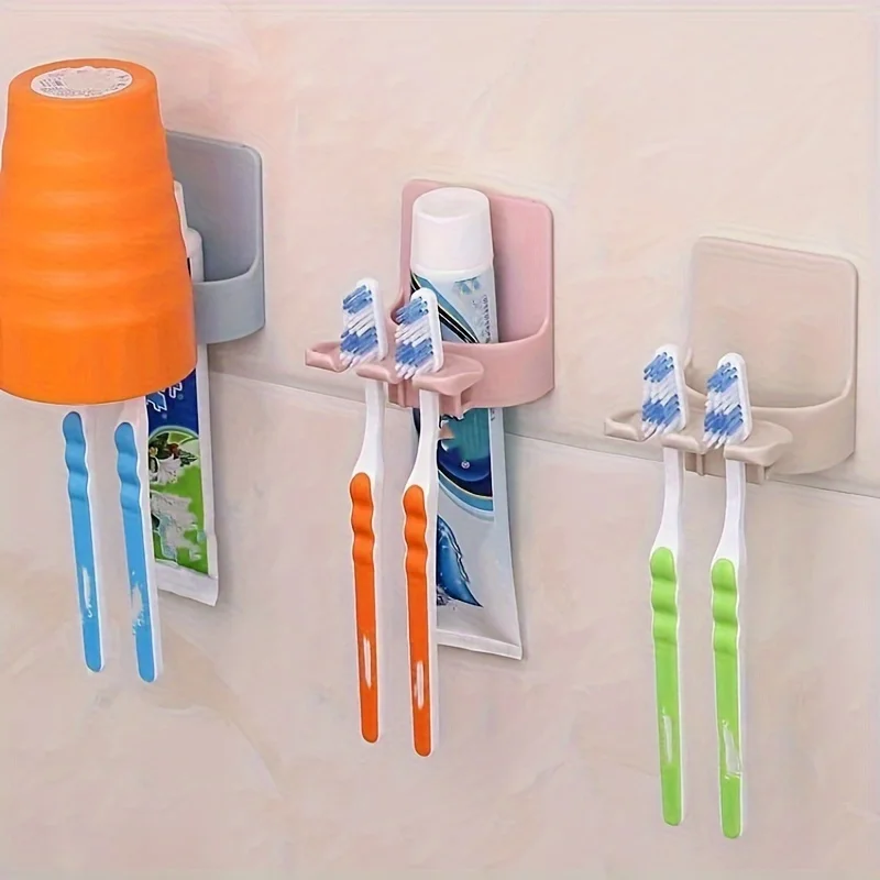 Suporte de Parede para Escova e Pasta de Dente, Sem Furos e Adesivos, Organizador de Banheiro que Economiza Espaço (1 unidade)