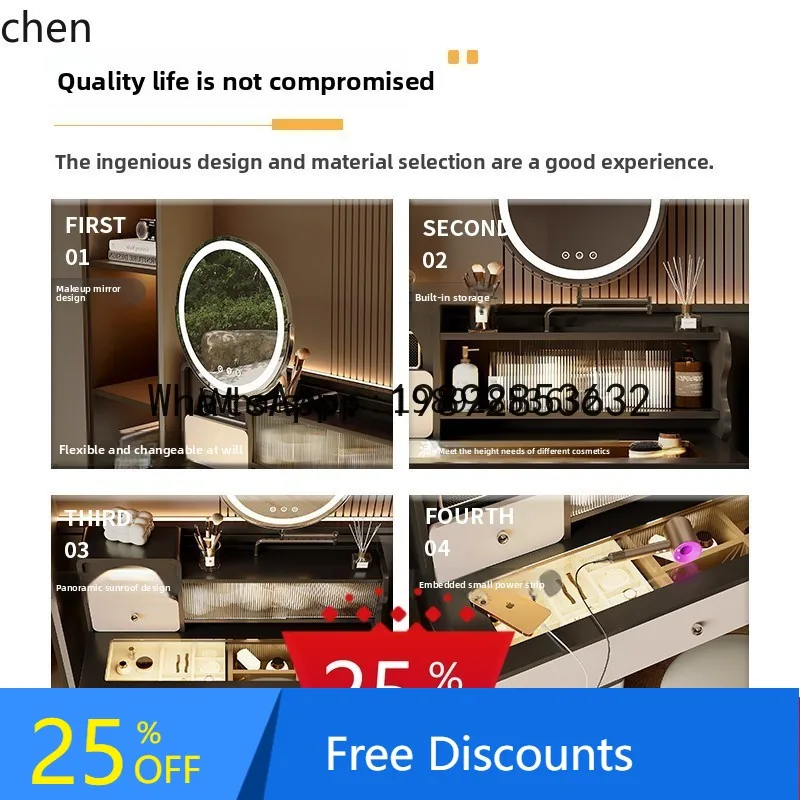 Makeup Table Dressing Table Small Tempered Glass Desktop with Power Socket Large Mirror