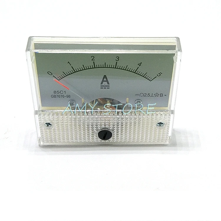 لوحة عداد تناظرية تيار مستمر 5A AMP مقياس التيار الكهربائي 85C1 0-5A مقياس مستطيل 63 مم × 54 مم × 58 مم
