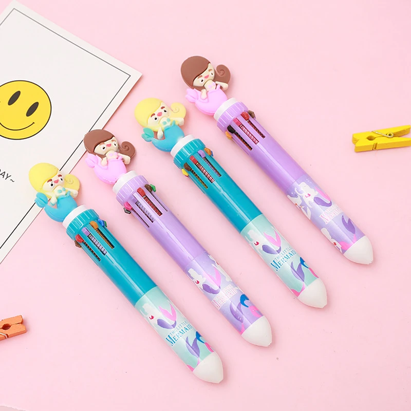 Mermaid Ten-color Retractable Ballpoint Pen Cute Multi-color Ten Color Ballpoint Pen Stationery Cartoon