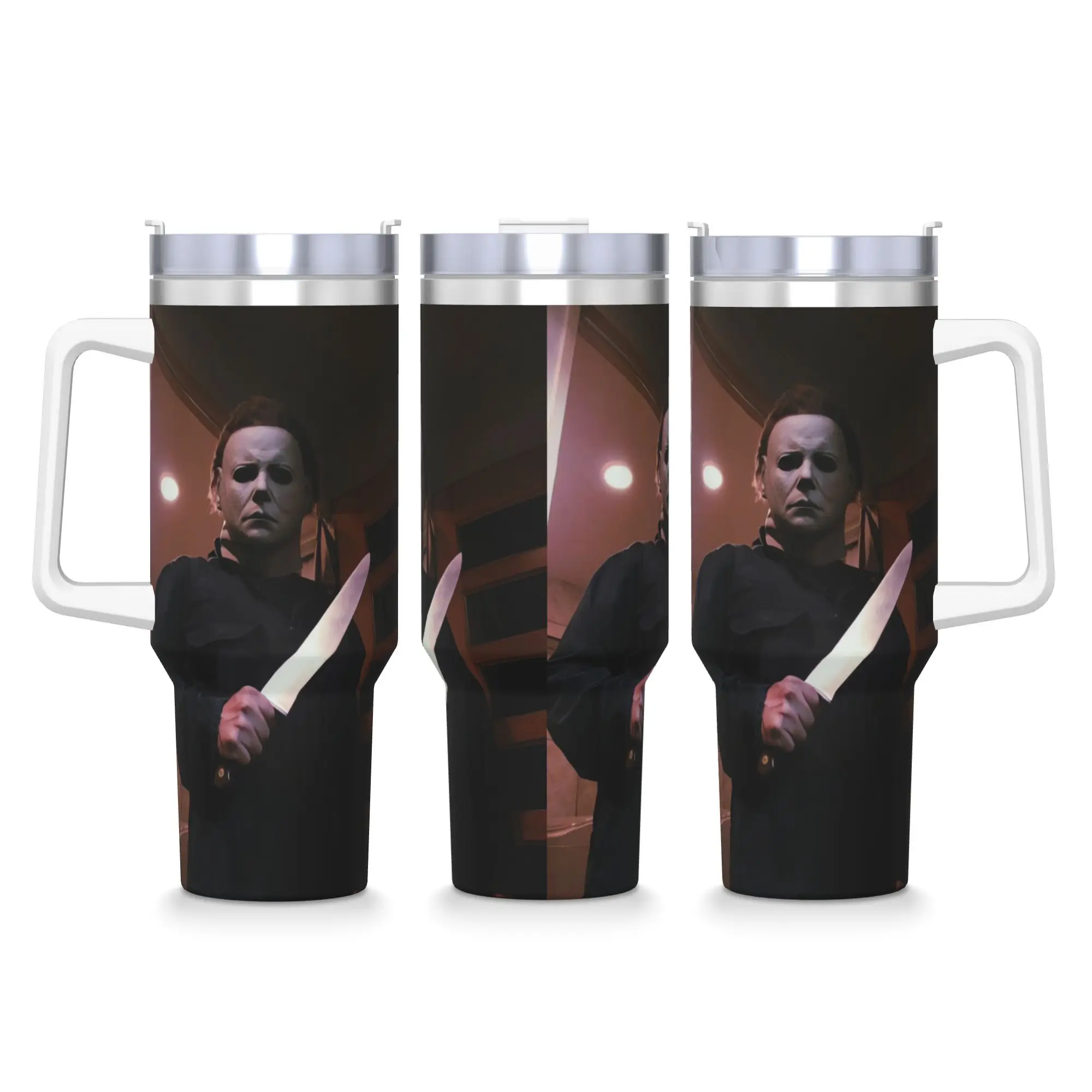 

Майкл Майерс Хэллоуин Стакан из нержавеющей стали Кемпинг Кофейная кружка с соломинкой и крышкой Большие автомобильные кружки Горячие напитки Бутылка для воды