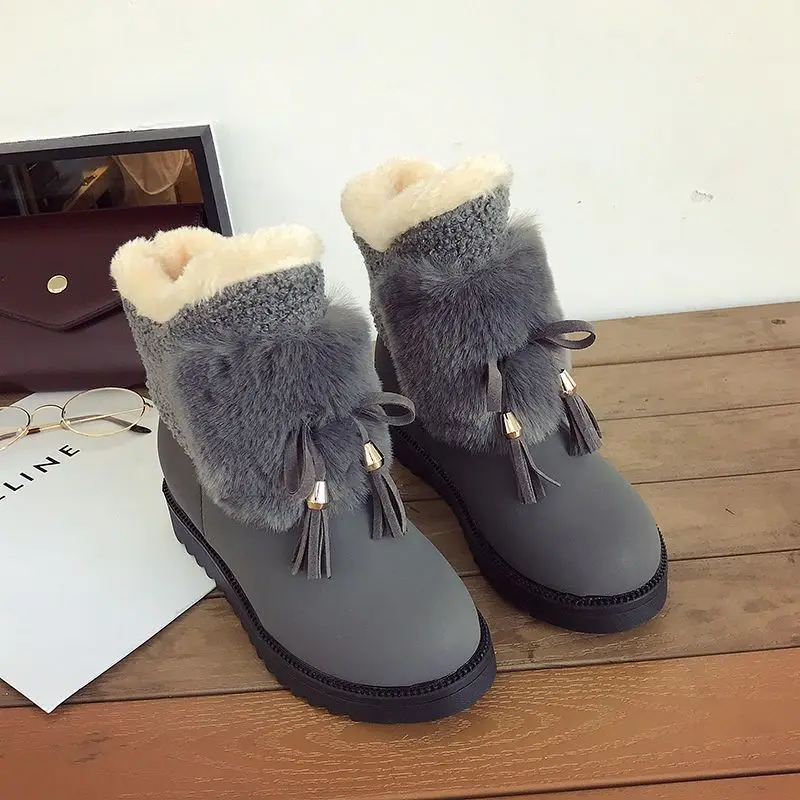 Gray Women Winter Snow Boots New Plus Velvet Warm Ladies Boots Non-slip High Tube Integrated Imitation Leather Women Boots