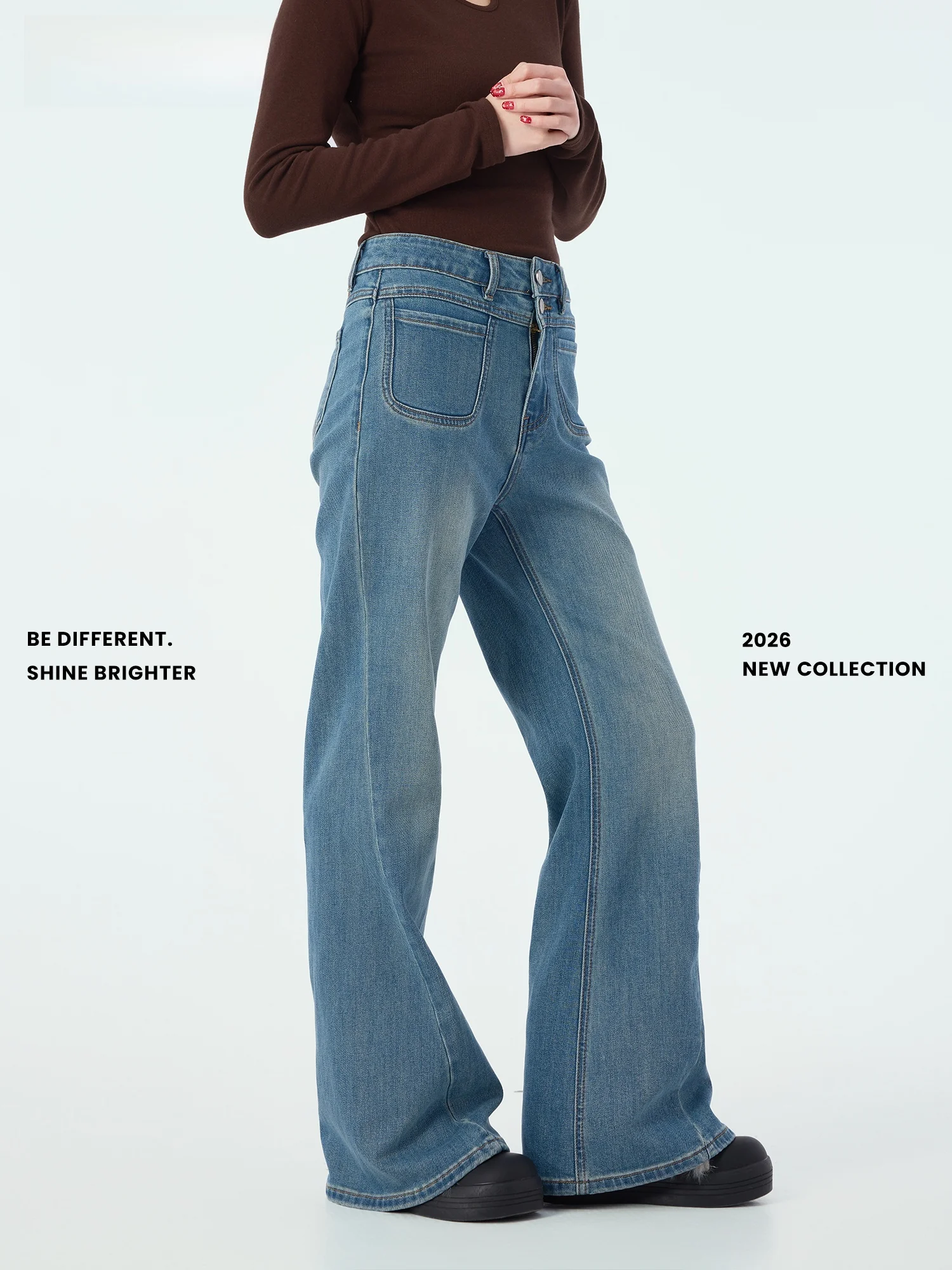 

Spring New Sle High Waist Wide Leg Micro Flare Jeans Women's Elastic ket Long Pants Didi Max C5738 Blue Denim Trousers
