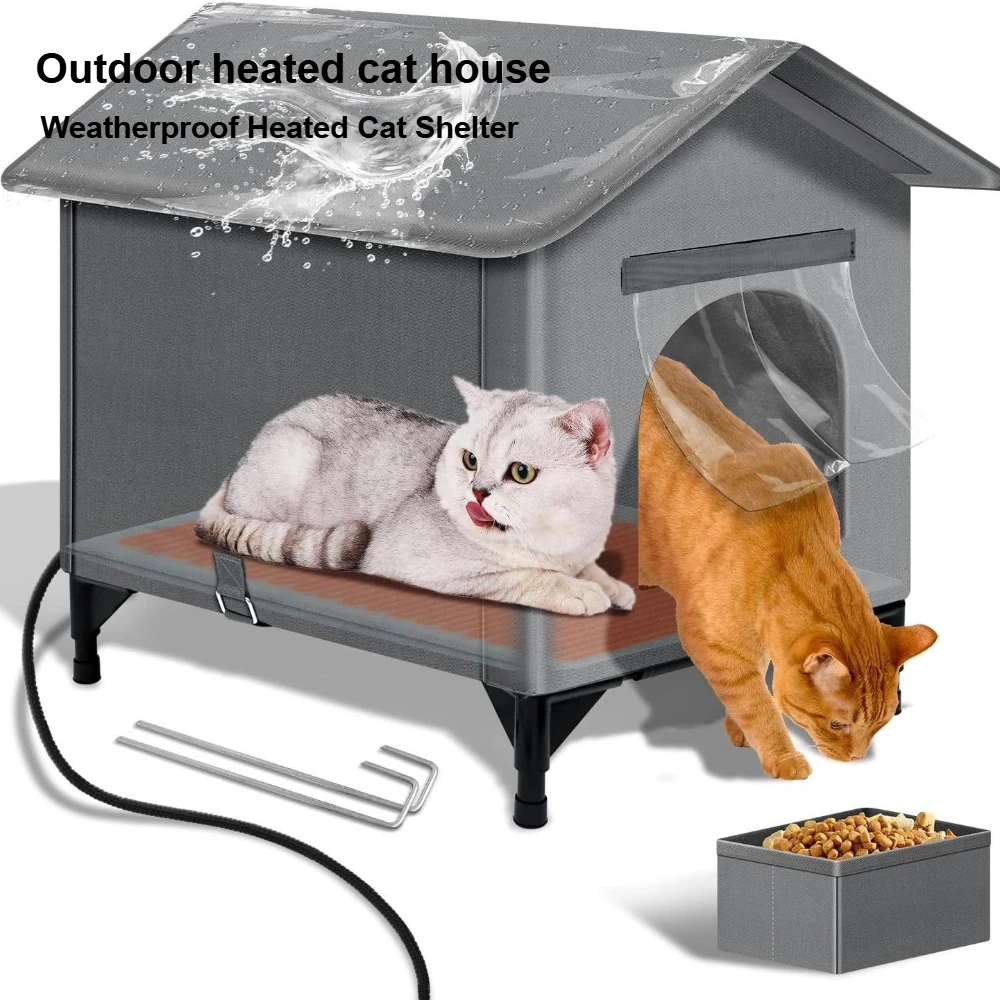

Heated Outdoor Cat House Foldable Pet Tent Thermal Insulated Cat Bed for Winter