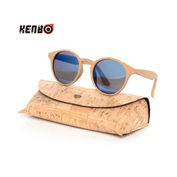 Kenbo-Round Bamboo Grain óculos polarizados com estojo para homens e mulheres, tons de madeira, moda de alta qualidade