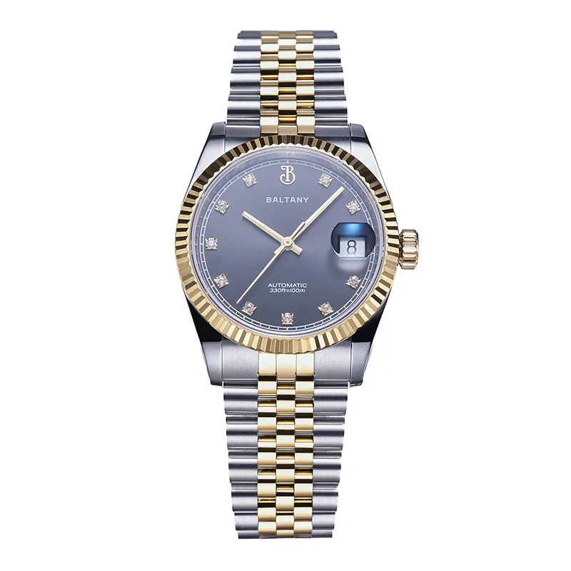 Baltany Herren-Automatikuhr, 36 mm, mechanische Armbanduhr, Saphirglas, wasserdicht bis 10 bar, leuchtend, ST2130.