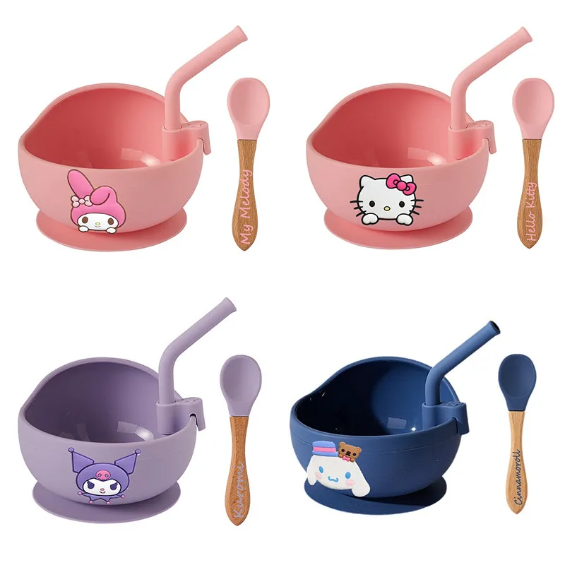 

New Child Cartoon Hello Kitty Kuromi My Melody Cinnamoroll Tableware Complementary Food Bowl Set Children's Day Gift