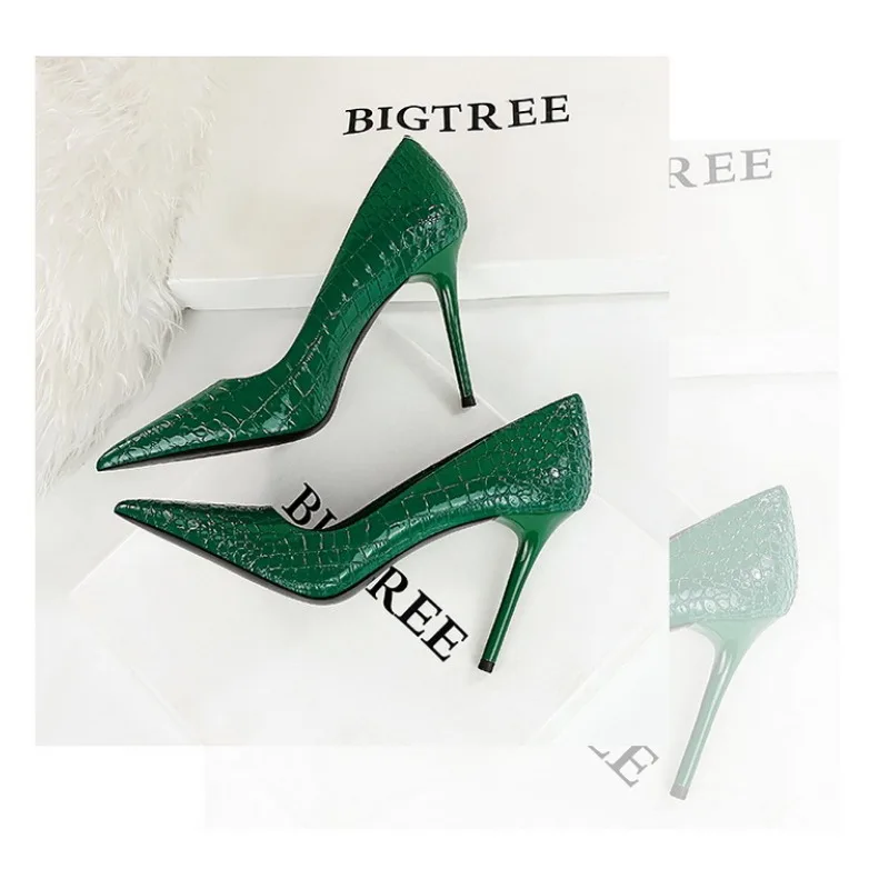 BIGTREE Shoes Patent Leather Woman Pumps Serpentine High Heel Sexy Party Shoes Women Heels Pointed Toe Pumps Ladies Plus Size 43